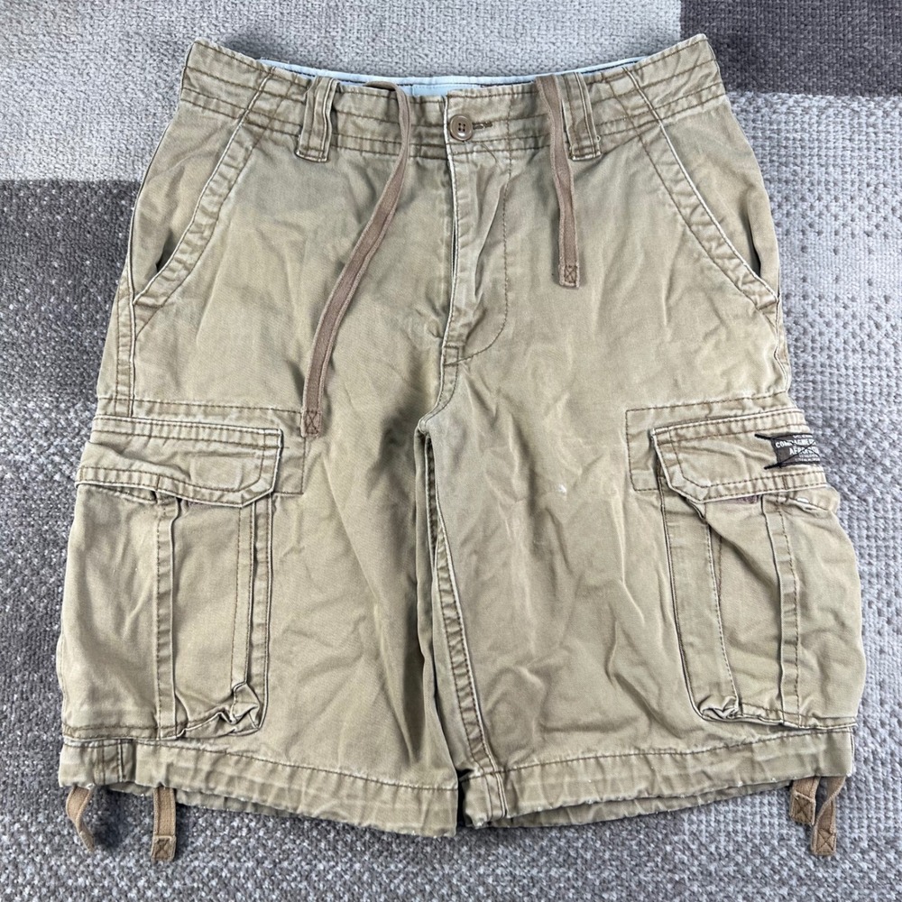 Y2K Aeropostale Mens Khaki Cargo Shorts Size 29 Tan Utility Gorpcore Drawstring